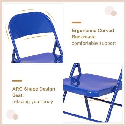 VECELO Metal Folding Chairs 4 Pack, Double Hinged Steel Frame Easy Foldable&Stackable for Office Kitchen Dinning Wedding Patio and Garden - color: Navy Blue