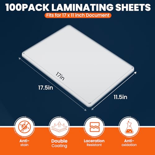 CAREGY 100 Pack Laminating Sheets, Hold 11 x 17 Inch Sheet | 5 Mil Clear Thermal Laminating Pouches 11.5 x 17.5 Inch Lamination Sheet Paper for Laminator, Round Corner - size: 100Pack-11.5 x 17.5Inch