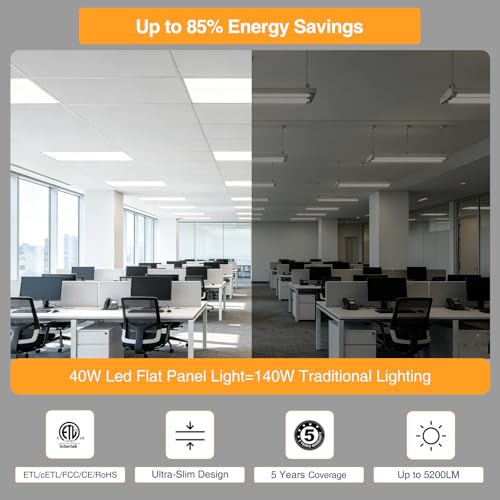 1x4 LED Flat Panel Light,Selectable 5CCT,0-10V Dimmable,5200LM,6Pack - size: 1x4FT-6pack