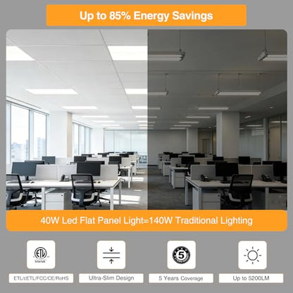1x4 LED Flat Panel Light,Selectable 5CCT,0-10V Dimmable,5200LM,6Pack - size: 1x4FT-6pack