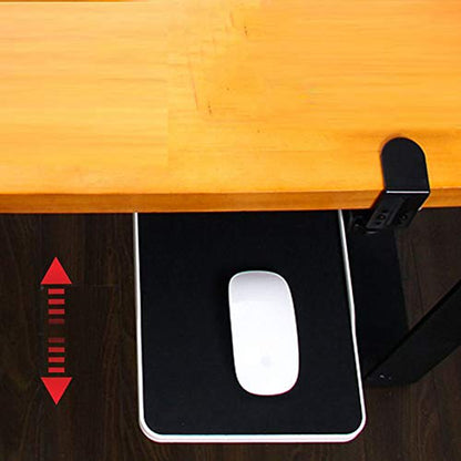 FUZADEL Ergonomic Mouse Tray Desk Attachment Mouse Platform Slide Out Extension Clamp On Wrist Rest Pad Under Desk Shelf (Black)