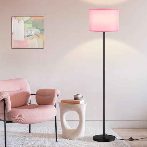 Ambimall 60'' Modern Floor Lamp with Shade, Tall Lamps for Living Room, Bedroom, Office, Dining Room, Pink Shade with Black Pole(Without Bulb) - color: Pink Black (1 Pcs), size: 60 Inches(Without Bulb)