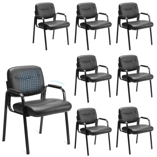Sweetcrispy Waiting Room Chairs Set of 8, Office Guest Chairs No Wheels | Leather Padded Arms, Stationary Reception, Conference, Lobby Table, Elderly, Side Salon, Clinic, Inky - size: Set of 8
