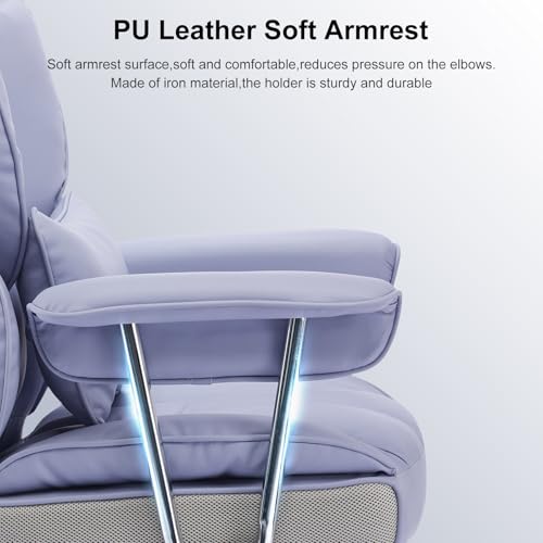 Efomao Executive Office Chair for Heavy People, High Back Computer Chair with Foot Rest, Height Adjustable PU Leather Office Chair,Big and Tall Office Chair (Purple) - color: Purple