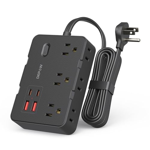 DEPOW Surge Protector Power Strip with 6 Outlets 4 USB Ports (2 USB C),5 FT - color: Black, size: 5 FT