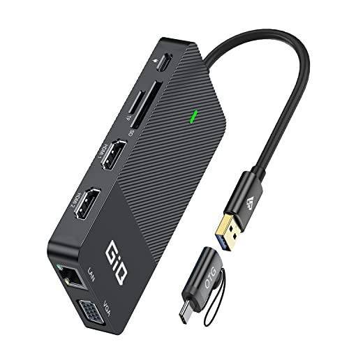 USB 3.0 Docking Station Dual Monitor,2*HDMI HUB Displaylink Dock for Laptop - color: black