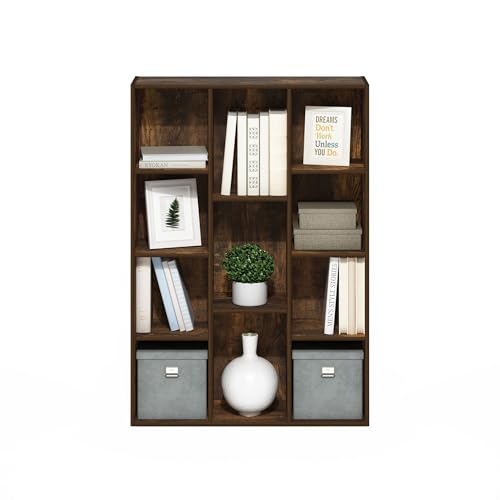 Furinno LUDER Book Shelf, 11-Cube Bookshelf, Reversible Bookcase, 9.4 x 29.1 x 41.7, Easy Assembly, for Living Room, Bedroom, Home Office, Amber Pine - color: Amber Pine, size: 11-Cube