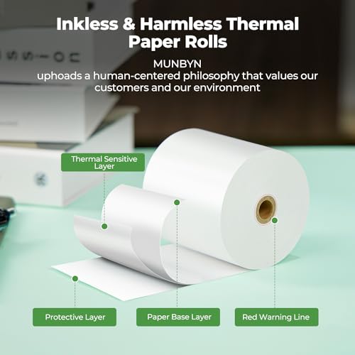 MUNBYN Thermal Paper 3 1/8 x 230ft, 50 Rolls Receipt Paper Work for Star Micronics TSP100 TSP143 Epson 80mm Receipt Printer Square POS Register, 80mm Thermal Receipt Papers, BPA Free, Plus Version - size: 3 1/8" x 230', style: 50 Rolls