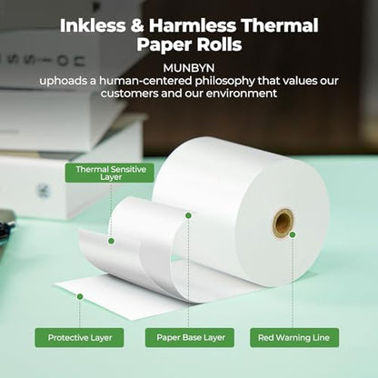 MUNBYN Thermal Paper 3 1/8 x 230ft, 50 Rolls Receipt Paper Work for Star Micronics TSP100 TSP143 Epson 80mm Receipt Printer Square POS Register, 80mm Thermal Receipt Papers, BPA Free, Plus Version - size: 3 1/8" x 230', style: 50 Rolls