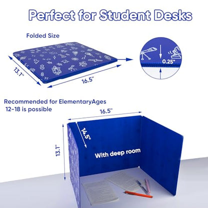 2-Pack Desk Dividers for Students, 3-Fold Privacy Screens, Durable Waterproof Plastic Study Boards, Easy Clean Classroom Shields for Schools,Teacher Supplies & Student Desk Organizers, Blue