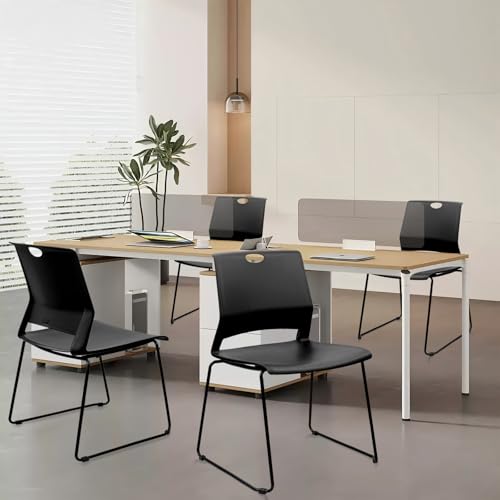 KLASIKA Stackable Guest Reception Chairs, Stacking Office Chair with Ergonomic Lumbar Support & Metal Legs, Plastic Desk Chairs for Conference School Church Waiting Meeting Break Room Set of 8, Black - color: Bella_black, size: 8 Pack