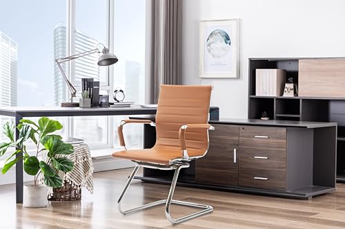 HNY 2-Pack PU Leather Office Guest Chairs - color: Cognac, size: 2 PCS