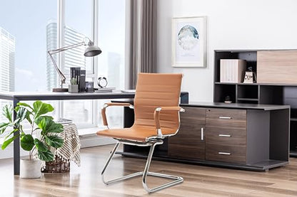 HNY 2-Pack PU Leather Office Guest Chairs - color: Cognac, size: 2 PCS