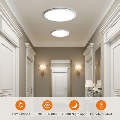 Matane 2Pack 12in LED Flush Mount Ceiling Light Fixture with Remote Control, Nightlight 2000K Warm, 3000K-6500K Adjustable, Low Profile Ceiling Lights for Bedroom, Kitchen, Living Room, White - color: White, size: 2Pack 12 Inch