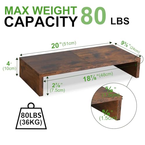 TEAMIX 2-Pack Monitor Stand Riser 20 inch, Wooden Tabletop Shelf, Brown - color: Brown, size: 2 Pack-20 inch