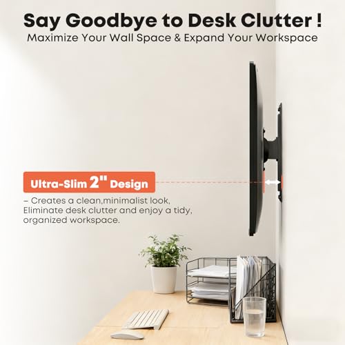 PUTORSEN Premium Height Adjustable Monitor Wall Mount up to 35 inch Ultrawide Screen, Low Profile VESA Wall Mount Monitor Holds up to 22 lbs, Full Motion Computer Monitor Mount, VESA 75/100, Black