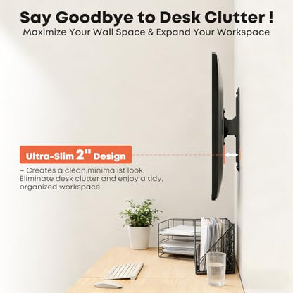 PUTORSEN Premium Height Adjustable Monitor Wall Mount up to 35 inch Ultrawide Screen, Low Profile VESA Wall Mount Monitor Holds up to 22 lbs, Full Motion Computer Monitor Mount, VESA 75/100, Black