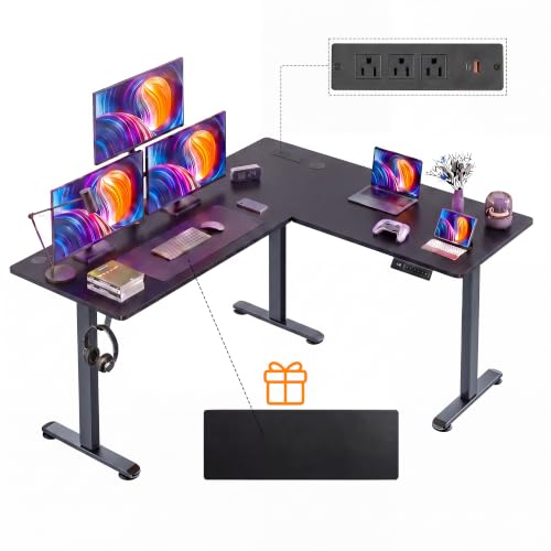 63 Inch Reversible L Shaped Standing Desk with Power Outlets, Black - color: Black, size: 63×55'' with Outlet