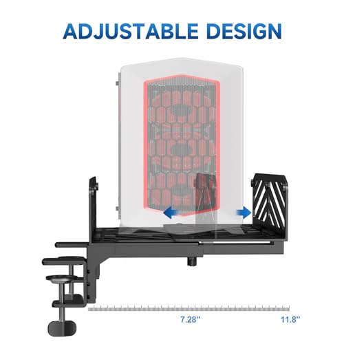 Suptek Clamp-on Desk Extender PC Desk Mount Holder,Standard and Large Gaming Computer Case Stand, Adjustable Width PC Mount, Black - style: PC Desk Mount