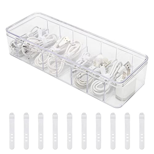 Cable Organizer Storage Box Plastic Cable Cord Management Box Power Cord Organizer Case with 10Pcs Rubber Ties for Office, Home, Desk Accessories Storage Stationery Supplies - style: Separable Lid