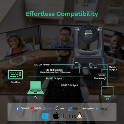 TONGVEO PTZ Camera AI Auto Tracking 12X Optical Zoom Conference Room Camera Wide View HDMI/USB3.0 60fps 1080P Video Conference for Church Worship Meeting Online Learn with Zoom YouTube OBS and More - color: Phantom