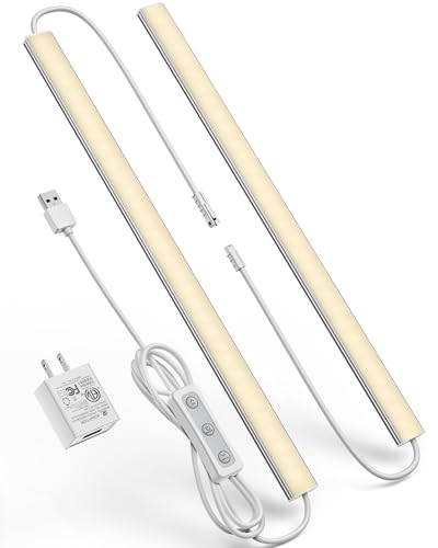 Plug-in Under Cabinet Lighting, Dimmable Under Counter Lights for Kitchen, 2pcs 12 Inch, Warn White 3000K Linkable USB Led Closet Light, Wired Indoor Night Lights Bar for Desk,Sink,Workbench - color: Warm White, size: No motion sensor-2 pack
