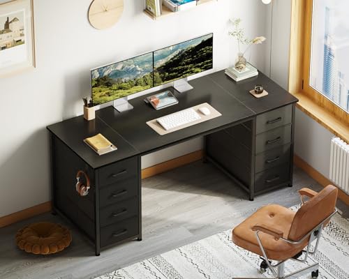 ODK 55 Inch Computer Desk with 8 Fabric Drawers, Modern Office Desk with Large Storage for Home Office, Study, Gaming, Black - color: Black, size: 55 Inch