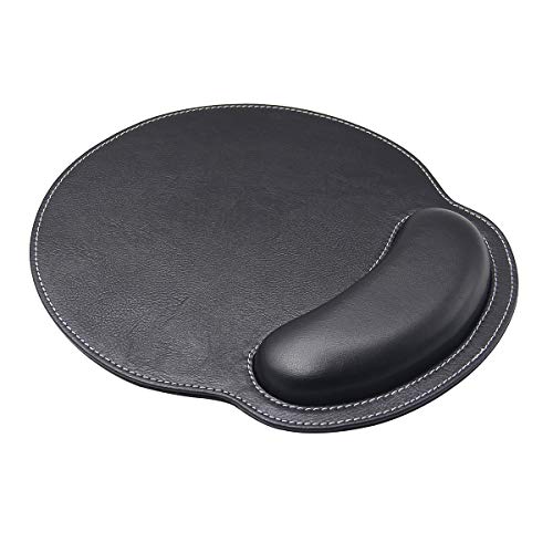 Mouse Pad Leather Wrist Rest Support, Ergonomic Memory Foam Mouse Wrist Rest Pad with Non Slip Rubber Base, Durable, Comfortable Mousepad for Computer Pain Relief at Home, Office, Work Travel, Black - color: Black