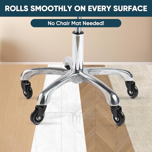 2.5 Inch Office Chair Wheels Set of 5, Replacement Casters for Hardwood Floors, Carpet & Tile - Universal Fit, Quiet & Safe Rolling, Easy to Install for Most Office and Gaming Chairs