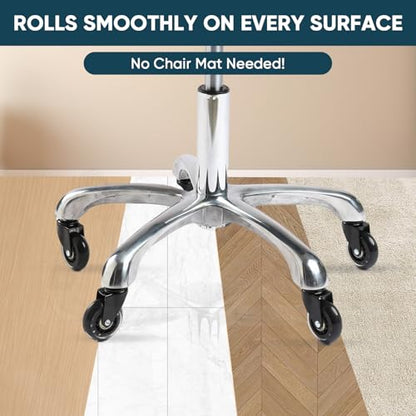 2.5 Inch Office Chair Wheels Set of 5, Replacement Casters for Hardwood Floors, Carpet & Tile - Universal Fit, Quiet & Safe Rolling, Easy to Install for Most Office and Gaming Chairs