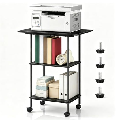 Black Large Printer Stand with Storage 3 Tier Rolling Printer Cart - color: Black