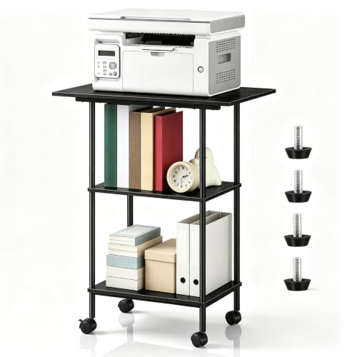 Black Large Printer Stand with Storage 3 Tier Rolling Printer Cart - color: Black