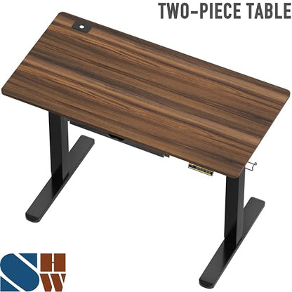 SHW 48-Inch Electric Height Adjustable Standing Desk w/Drawer, Walnut - color: Walnut, size: 48-Inch