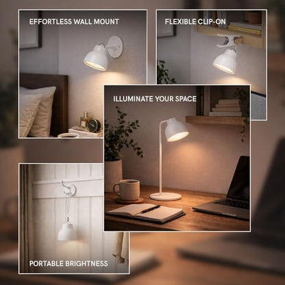 LUME CUBE Magnetic LED Reading Lamp with Modular Attachments – Rechargeable 1800mAh Battery, 3000K Warm Light and Touch Dimming for Desk, Wall, Clip-On and Hanging Use, White
