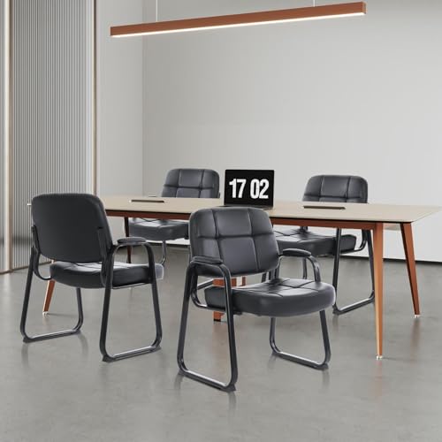 CLATINA Big Tall 400 lbs Waiting Room Chairs with Padded Arms Leather Guest Chair no Wheels for Office Reception Lobby and Conference Desk with Sled Base, Black, 8PK - color: Black-sledbase, size: 8PK