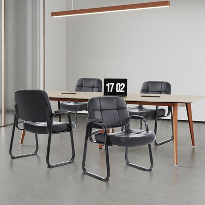 CLATINA Big Tall 400 lbs Waiting Room Chairs with Padded Arms Leather Guest Chair no Wheels for Office Reception Lobby and Conference Desk with Sled Base, Black, 8PK - color: Black-sledbase, size: 8PK