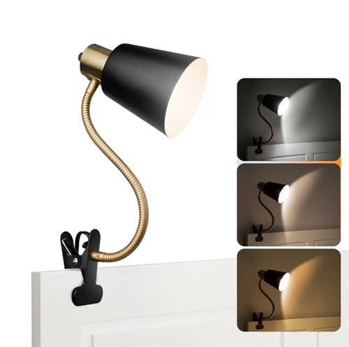 LALISU Desk lamp Eye-Caring Table Lamps 360°Rotation Gooseneck Clip on Lamp | Portable Desk Light Reading Book Light, Clamp Light, Study Desk Lamps for Bedroom and Office Home Lighting (Black and Gold) - color: Black and Gold