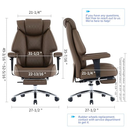 EXCEBET Big and Tall Office Chair with Footrest, PU Leather High Back Executive Office Chair 400lbs, Ergonomic Computer Chairs Lumbar Support for Heavy People (Brown) - color: Dark Brown
