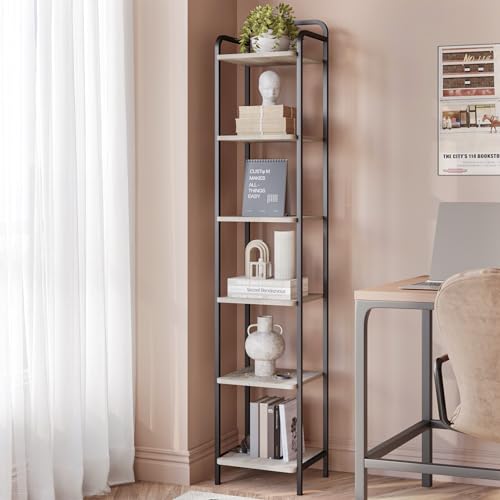 Hzuaneri Bookcase Bookshelf, Narrow Book Shelf, Industrial Corner Shelf - color: Greige and Black, size: 11.8"D x 13"W x 65.4"H