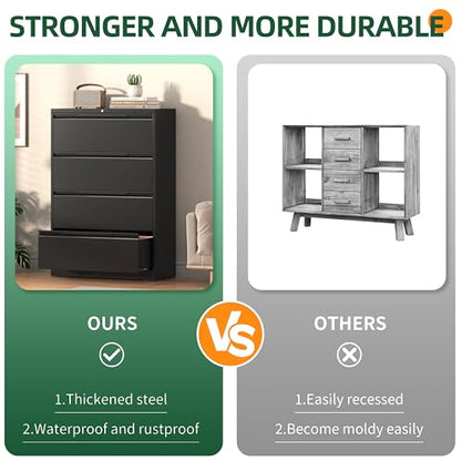 Lateral File Cabinet 4 Drawer, Metal File Cabinet with Lock - color: Black, size: 4 Drawer - Lateral