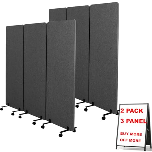 66in 3 Panel+3 Panel Soundproof Room Divider, Acoustic Office Divider | Flexible 6 panel combinations,Portable freestanding wall divider, Perfect for office\school\studio soundproofing - color: Dark Grey, size: 3 Panel+3 Panel（144"Wide）