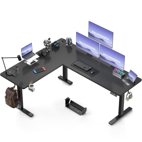WALKINGDESK 75x61 Inches Reversible L Shaped Standing Desk Height Adjustable with Cup Holder, Electric Corner Computer Workstation for Home Office, Ergonomic Sit Stand up Gaming Desk, Black - color: Black, size: 75" with Cup Holder