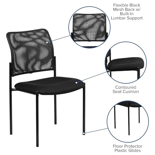 Flash Furniture Jana Comfort Black Mesh Stackable Steel Side Chair | Lumbar Support, Sled Base, Commercial Grade, Office Use