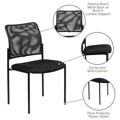 Flash Furniture Jana Comfort Black Mesh Stackable Steel Side Chair | Lumbar Support, Sled Base, Commercial Grade, Office Use