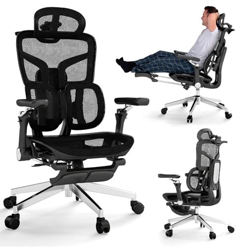 MOJAY Ergonomic Office Chair with Footrest, Big and Tall Desk Chair with Lumbar Support, High Back Home Desk Chair for Long Desk Work, Swivel Rolling Computer Seating with 6D Armrest for Home Office