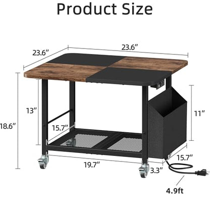 YAOHUOO 23.6" Large Printer Stand with Power Outlet,3D Printer Table - color: Rustic Brown