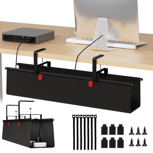 Under Desk Cable Management Tray, 28" Fabric Wire Cord Organizer, Black - color: Black, size: 28'' L