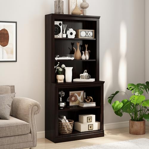 72" Tall Bookcase, Large Floor Standing Bookshelf for Hallway, Dark Cherry | 5 Tier Shelves Open Storage Organizer with Anti Tipping Device, Book Case for Living Room Kitchen Home Office Bedroom - color: Dark Cherry, size: Large