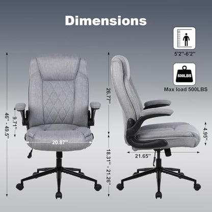 ralex-chair Big and Tall Office Chair -500 lb Office Chair for Big Man, Fabric High Back Office Desk Chair with 120° Tilt Rock,Computer Desk Chair with flip up arm - Light Gray - color: Light Gray, size: set of 1