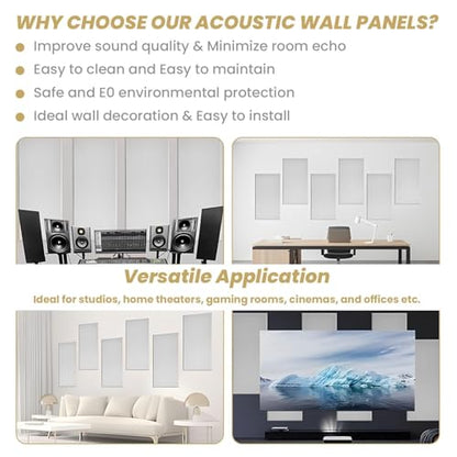 6pcs Fiberglass Acoustic Panels, 23.6" x 11.8" x 2" Thick Sound Proofing Foam Wall Panels, Self-Adhesive High Density Sound Dampening Panels for Studio, Home Theater & Office, Noise Canceling - color: Gray